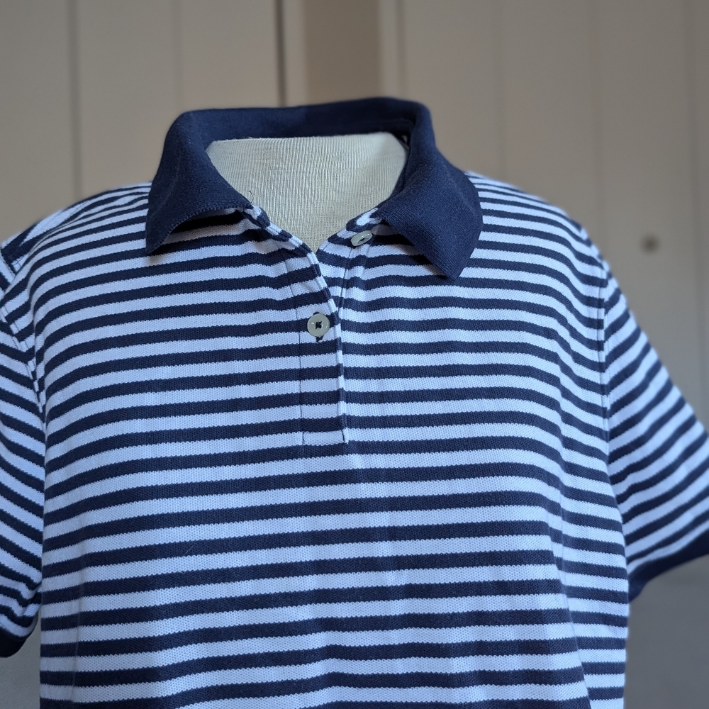 L L Bean Set of Pink And Navy & White Striped Cotton Relaxed Fit Polo Shirts - Picture 14 of 16